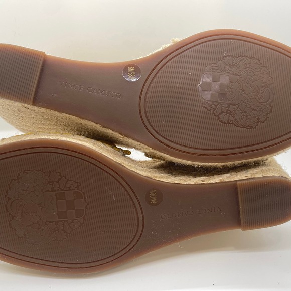 Vince Camuto Leera Yellow Tan Suede Espadrille Wedge Sandals 8M VC-LEERA - Picture 6 of 6